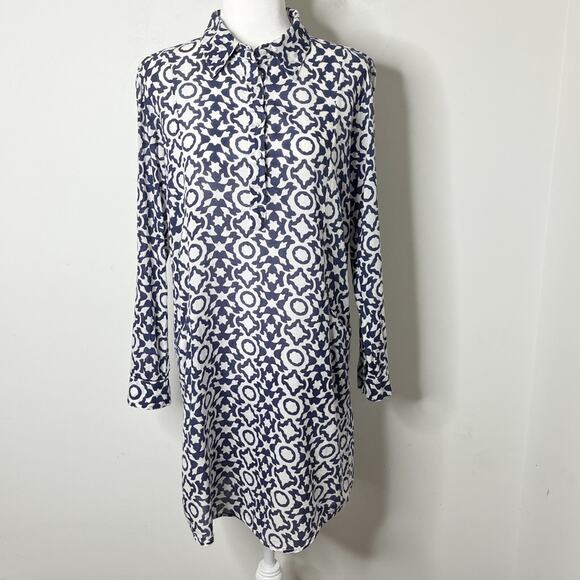 Roberta Roller Rabbit Women's Mouffa Shirt Dress M Blue White Print Long Sleeve - Picture 5 of 12